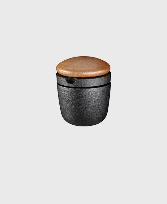 Black cast iron spice mill small swing and storage jar with walnut lid, ideal for pepper and dry herbs