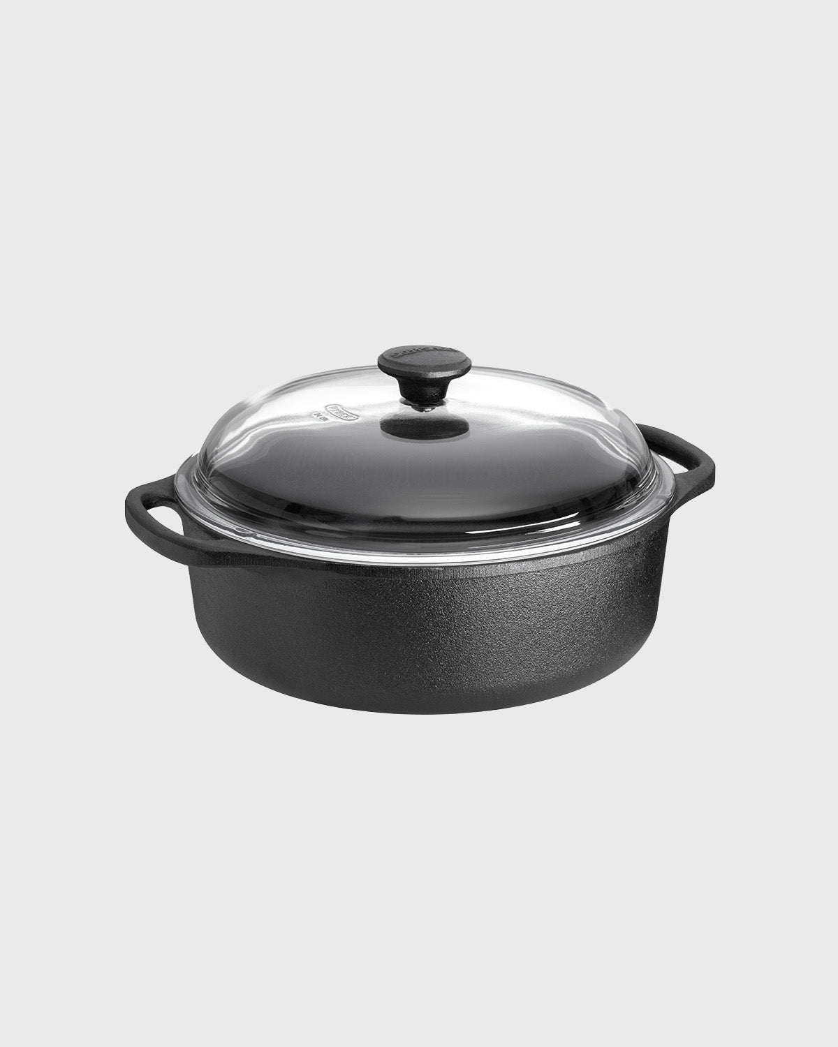 Black cast iron casserole 3 L round with glass lid and two iron handles