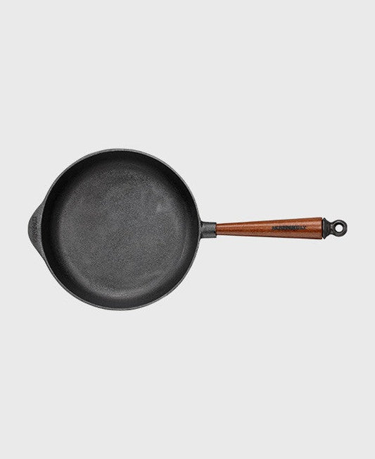 Black cast iron deep pan round 20 cm with beechwood handle