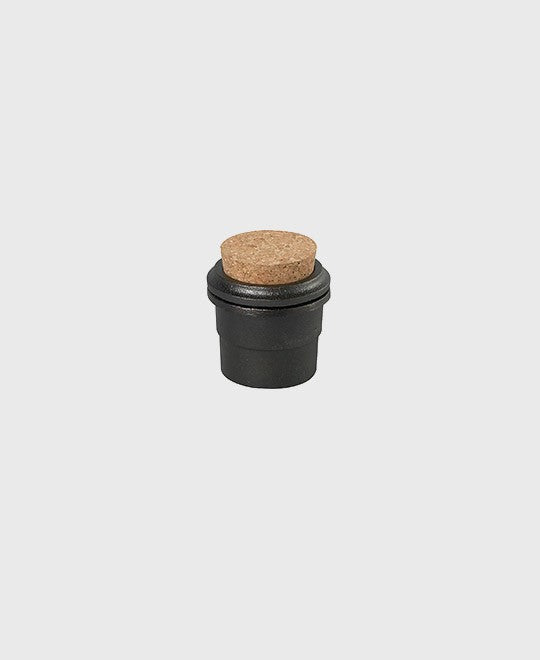 Black cast iron spice mortar and storage jar with cork lid, ideal for pepper and dry herbs