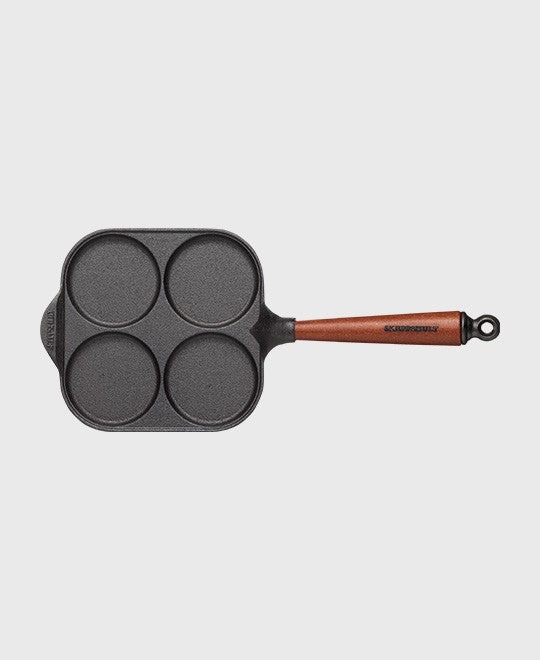 Black cast iron egg pan round 20x20 cm with beechwood handle