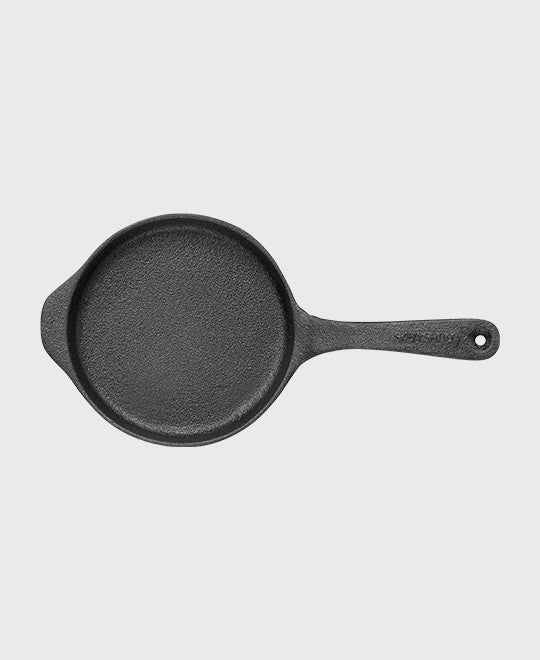 Black cast iron frying pan round 13 cm with iron handle