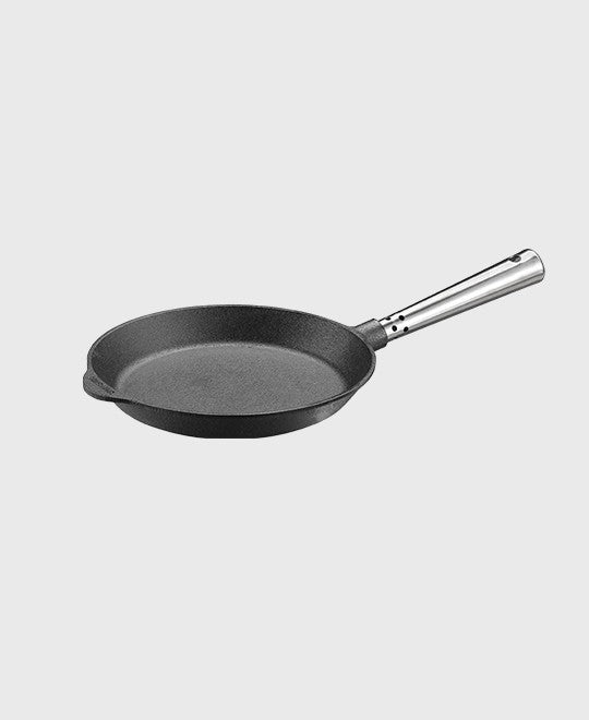 Black cast iron frying pan round 22 cm with self-ventilating stainless steel handle