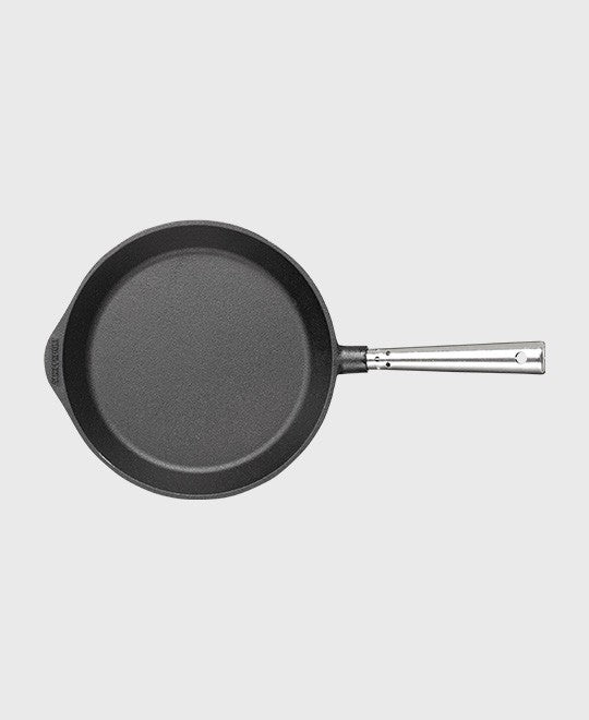 Black cast iron frying pan round 24 cm with self-ventilating stainless steel handle