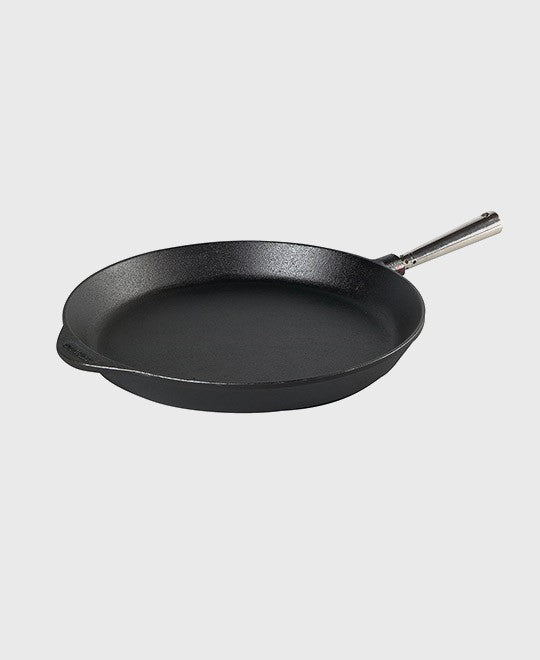 Black cast iron frying pan round 36 cm with self-ventilating stainless steel handle