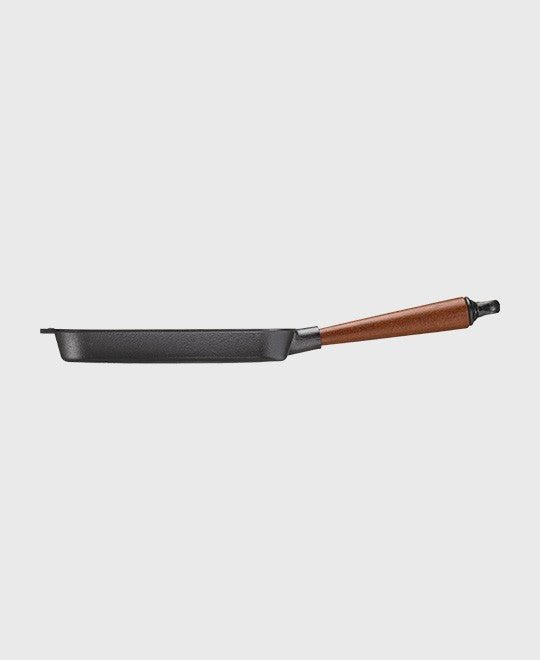 Black cast iron grill pan square 25x25 cm with beechwood handle
