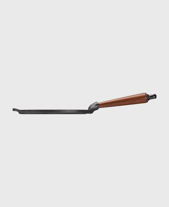 Black cast iron heart pancake pan round 23 cm with beechwood handle