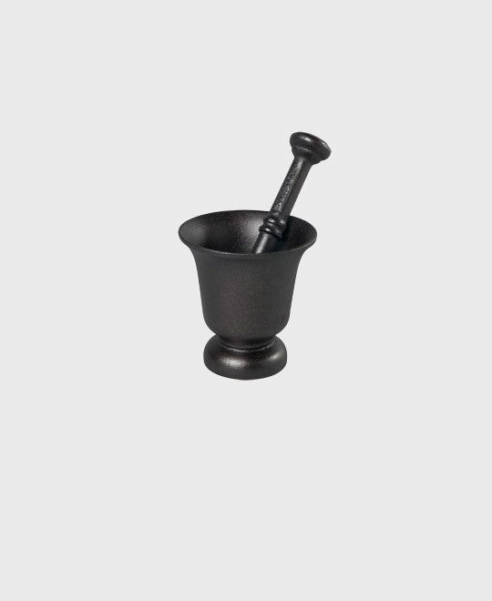 Black cast iron spice mortar and pestle 11,5 cm set for grinding herbs and spices