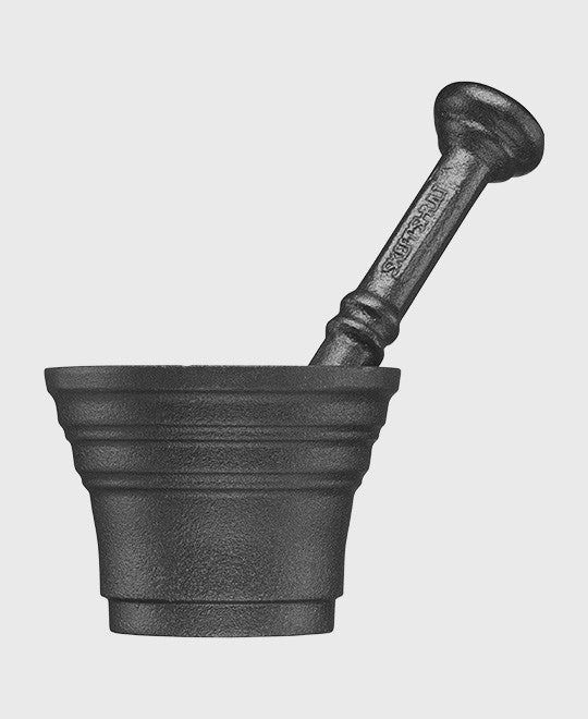Black cast iron spice mortar and pestle 8 cm set for grinding herbs and spices
