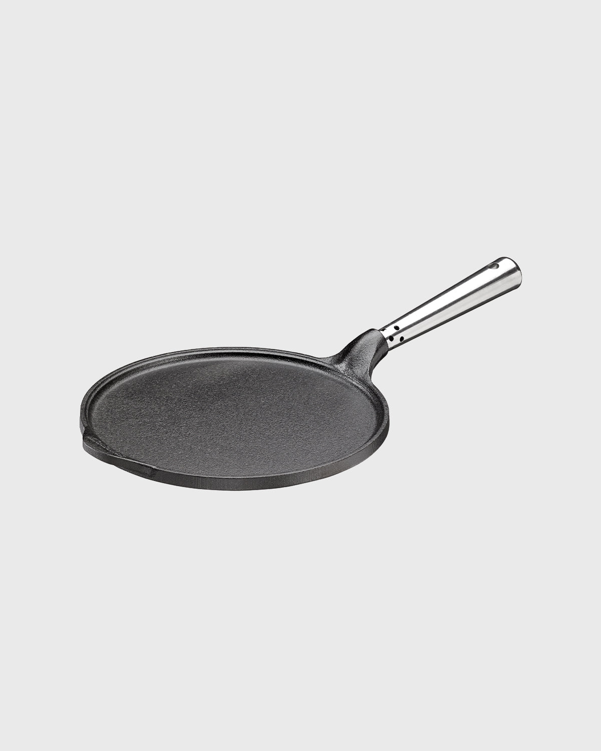Black cast iron pancake pan round 23 cm with self-ventilating stainless steel handle