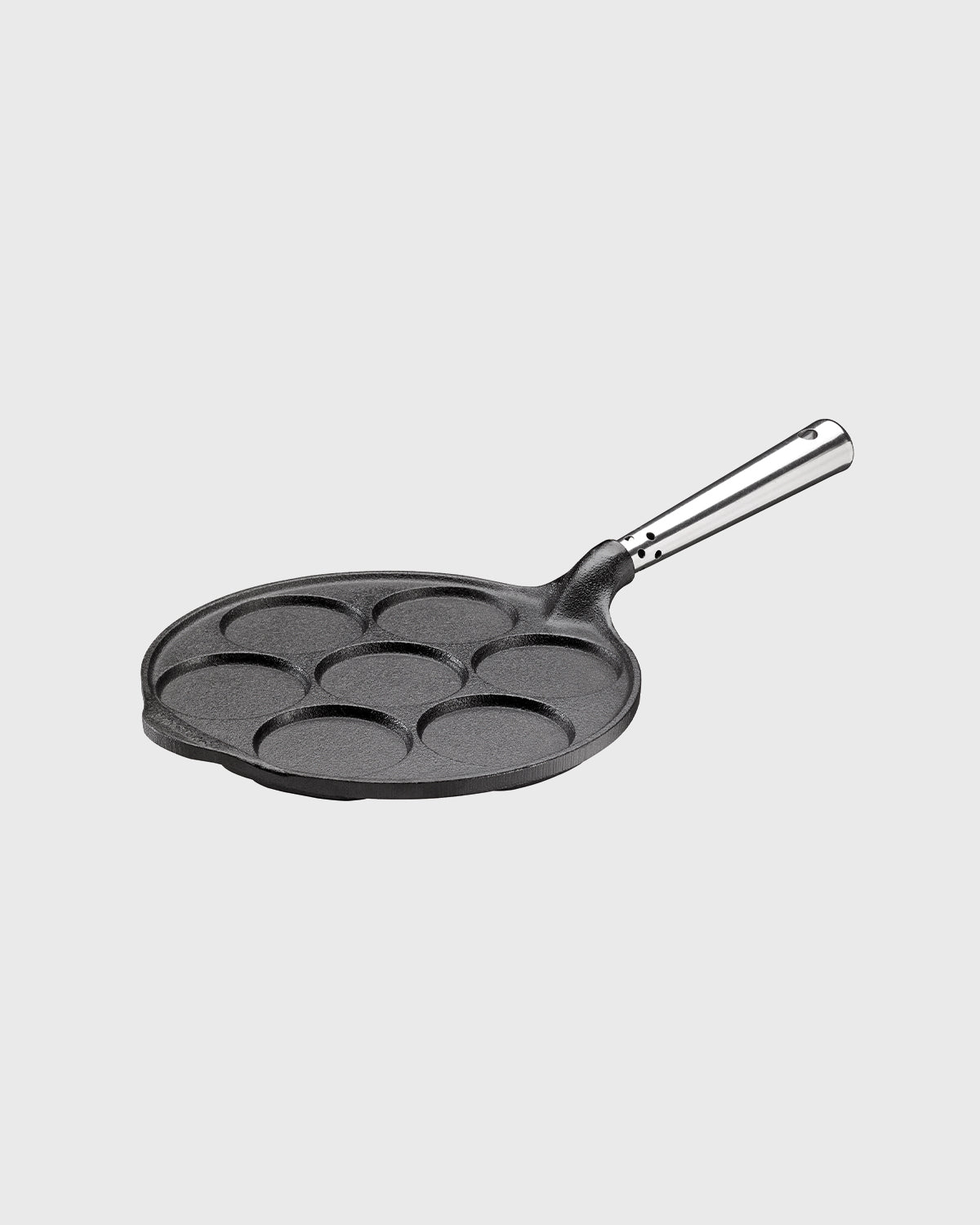 Black cast iron scotch pancake pan round 23 cm with self-ventilating stainless steel handle