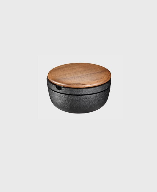 Black cast iron spice mill big swing and storage jar with walnut lid, ideal for pepper and dry herbs