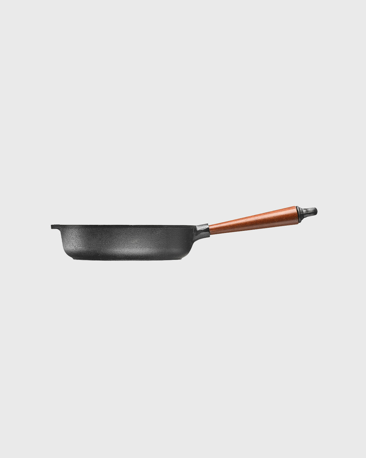 Black cast iron deep pan 25 cm round with beechwood handle
