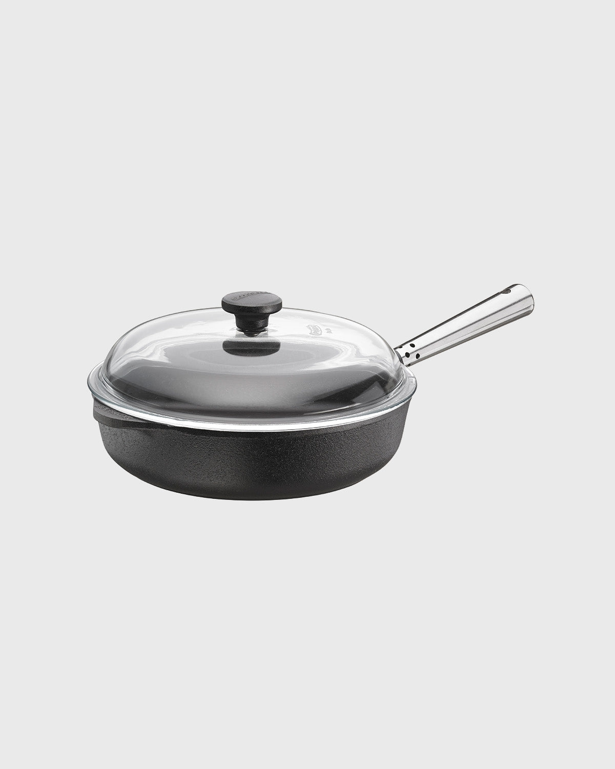 Black cast iron deep pan round 25 cm with glass lid and self-ventilating stainless steel handle