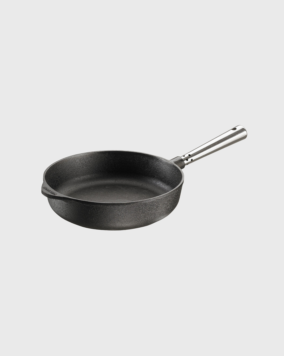 Black cast iron deep pan 25 cm round with self-ventilating stainless steel handle