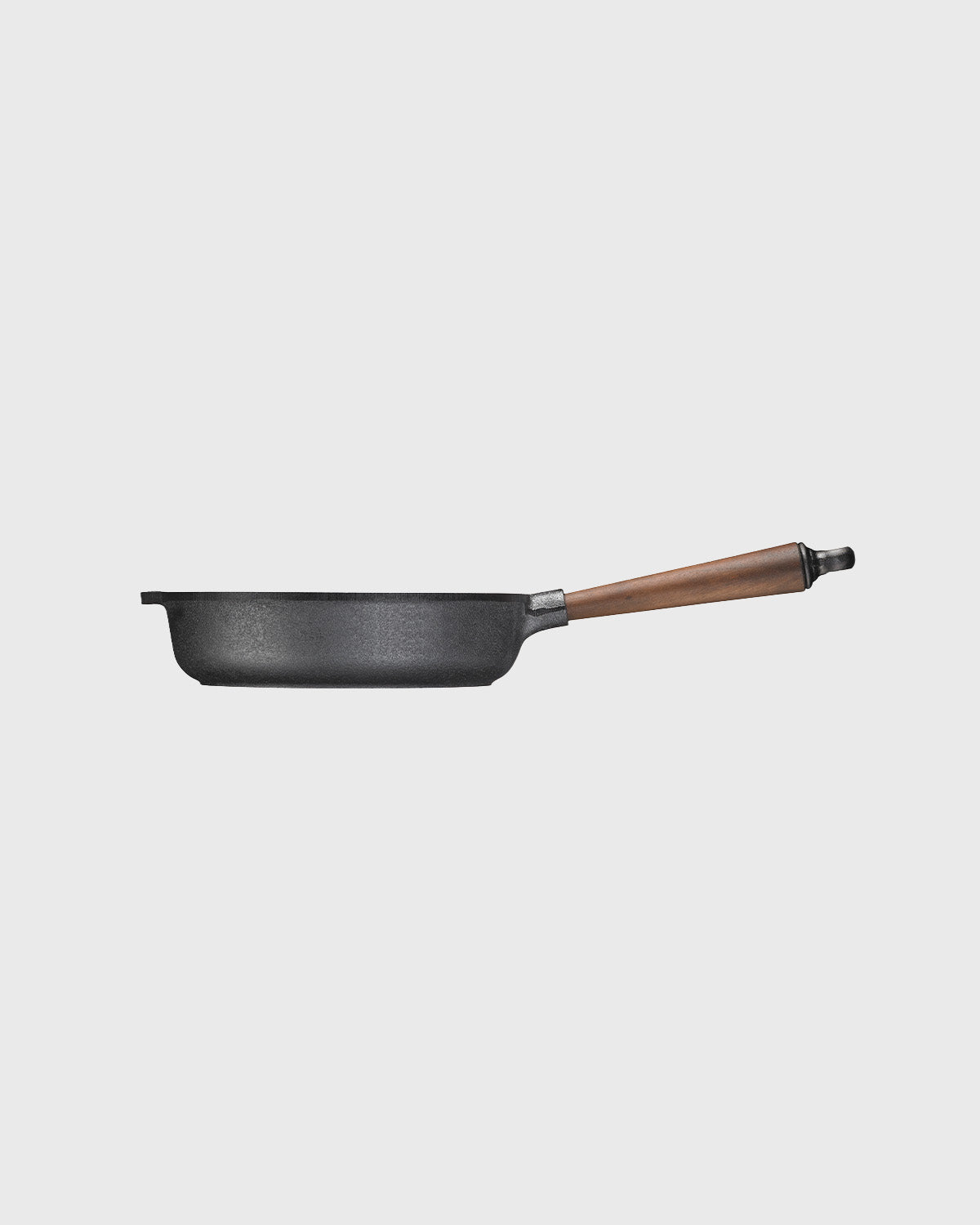 Black cast iron deep pan 25 cm round with walnut handle