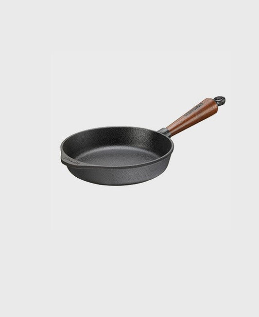 Black cast iron deep pan round 20 cm with beechwood handle