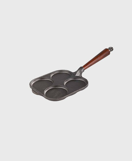 Black cast iron egg pan round 20x20 cm with beechwood handle