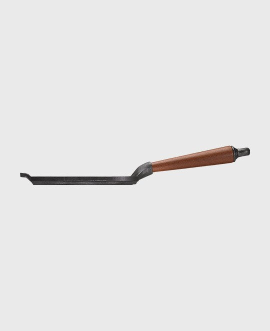 Black cast iron egg pan round 20x20 cm with beechwood handle