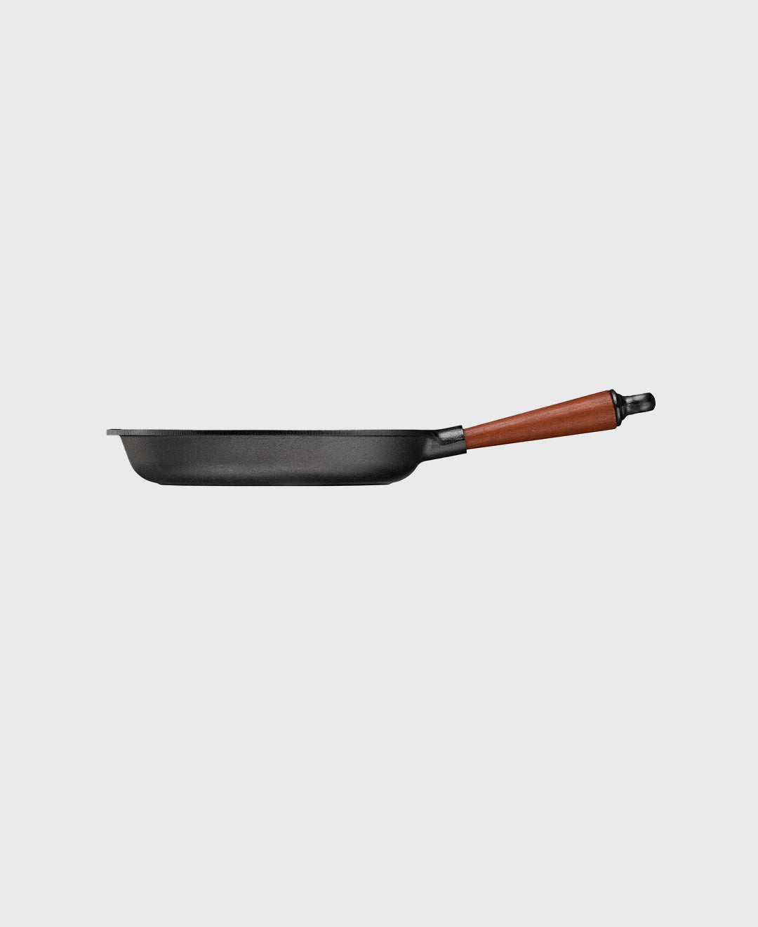 Black cast iron fish pan 28x17 cm with beechwood handle