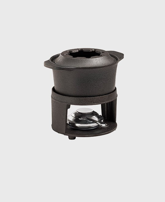 Black cast iron foundue 1,5 L with dual fuel burner in stainless steel