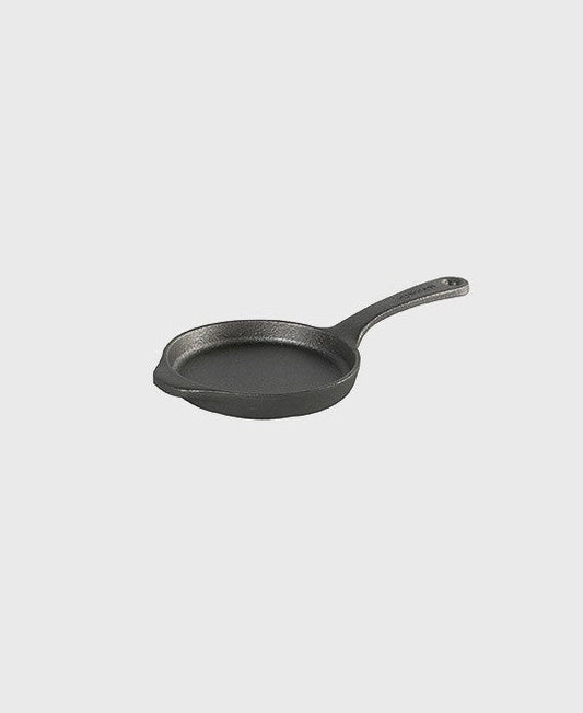 Black cast iron frying pan round 13 cm with iron handle