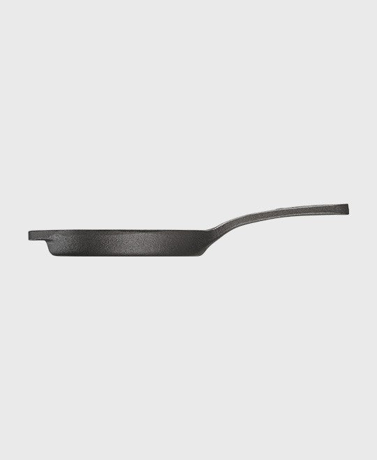 Black cast iron frying pan round 13 cm with iron handle