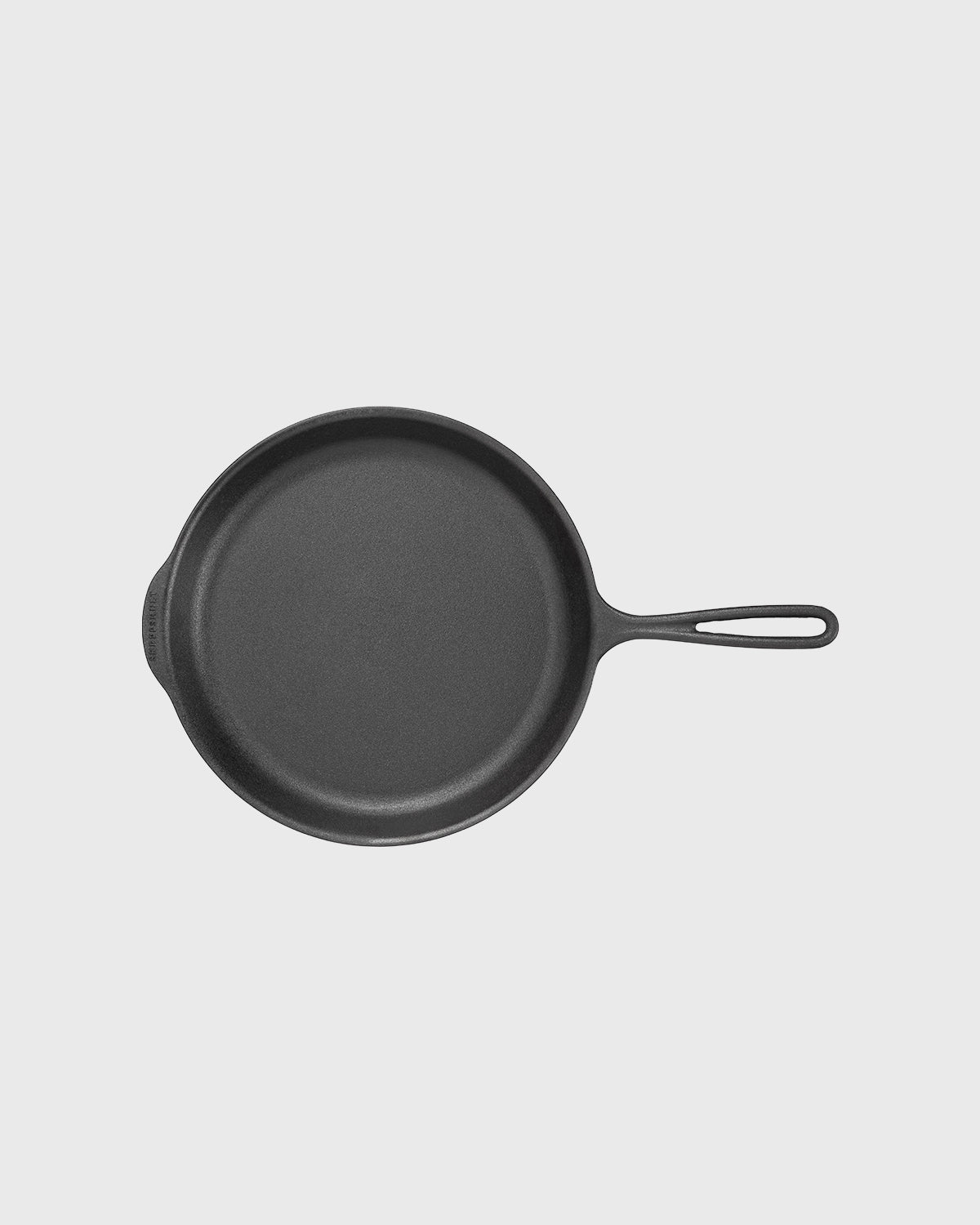 Black cast iron frying pan round 28 cm with iron handle
