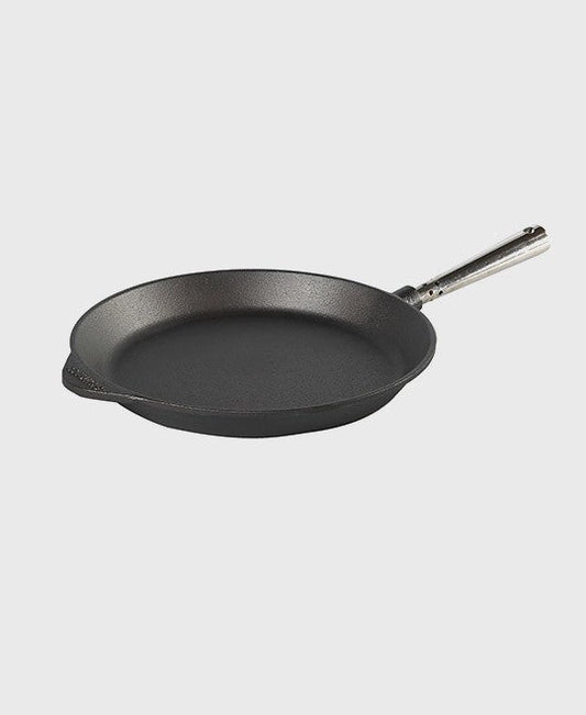 Black cast iron frying pan round 28 cm with self-ventilating stainless steel handle