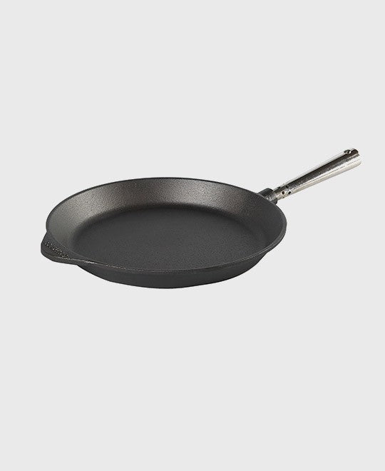 Black cast iron frying pan round 28 cm with self-ventilating stainless steel handle