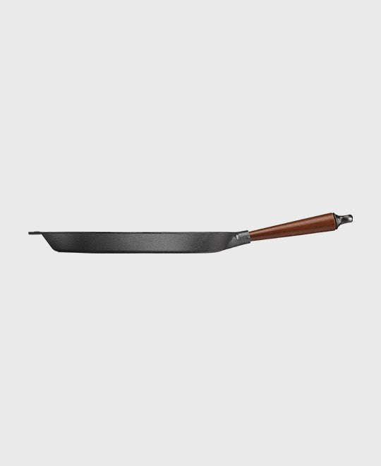 Black cast iron frying pan round 36 cm with beechwood handle