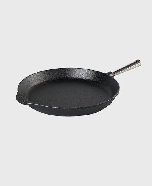 Black cast iron frying pan round 36 cm with self-ventilating stainless steel handle