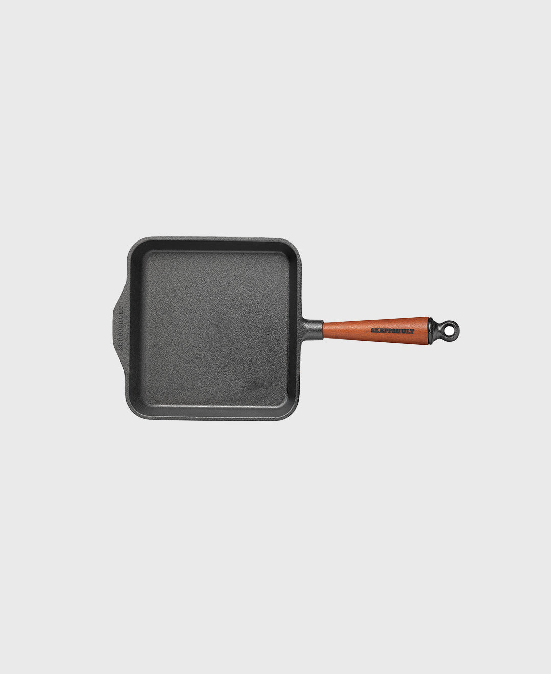 Black cast iron frying pan square beechwood handle