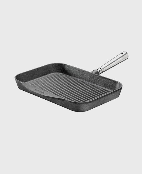 Black cast iron grill pan rectangular 32x22 cm with self-ventilating stainless steel handle