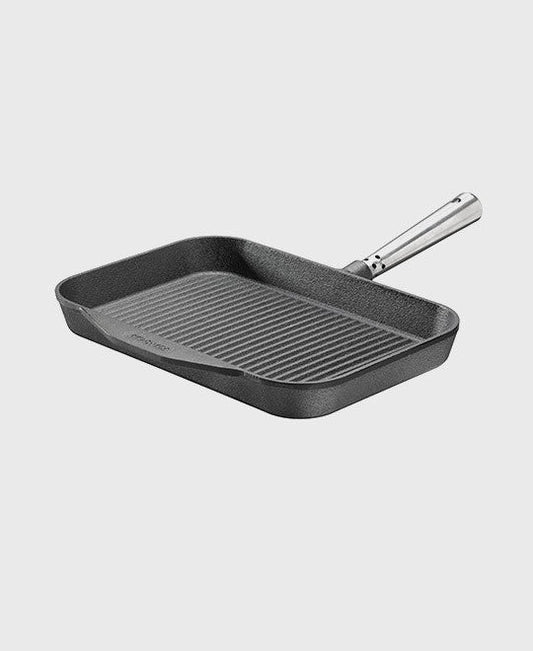 Black cast iron grill pan rectangular 32x22 cm with self-ventilating stainless steel handle