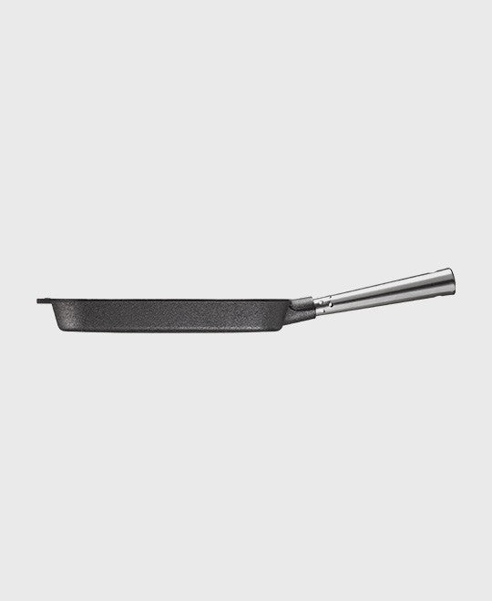 Black cast iron grill pan rectangular 32x22 cm with self-ventilating stainless steel handle