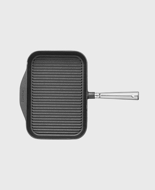 Black cast iron grill pan rectangular 32x22 cm with self-ventilating stainless steel handle