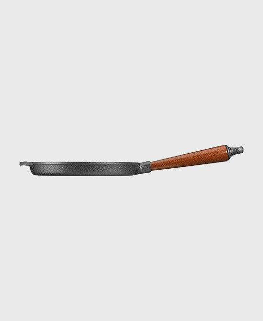 Black cast iron grill pan round 22 cm with beechwood handle
