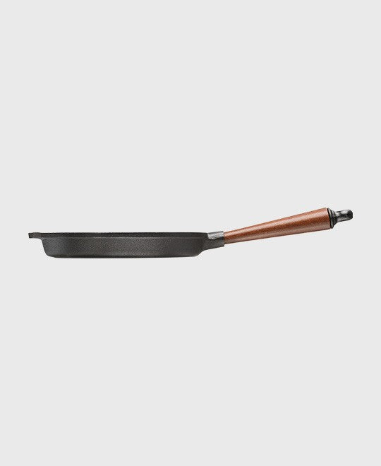 Black cast iron grill pan round 25 cm with beechwood handle