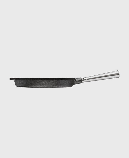 Black cast iron grill pan round 25 cm with self-ventilating stainless steel handle