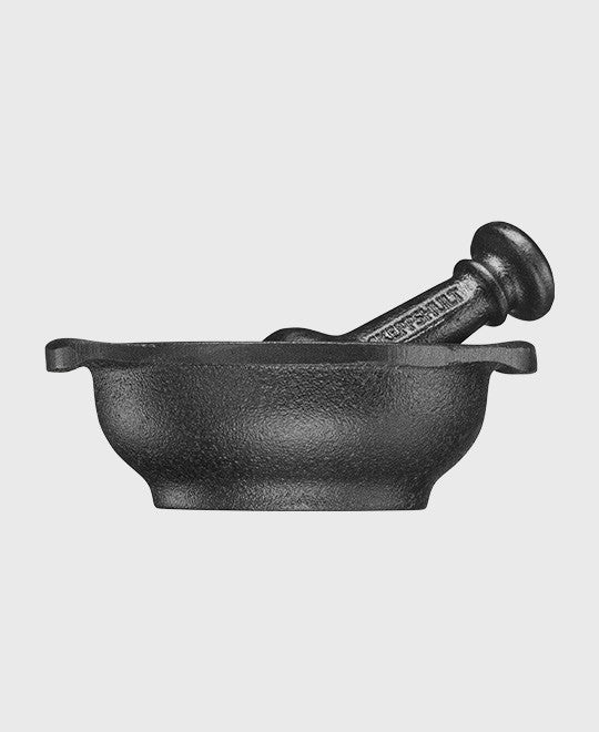 Black cast iron spice mortar and pestle 11 cm set for grinding herbs and spices