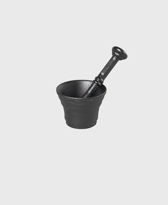 Black cast iron spice mortar and pestle 8 cm set for grinding herbs and spices