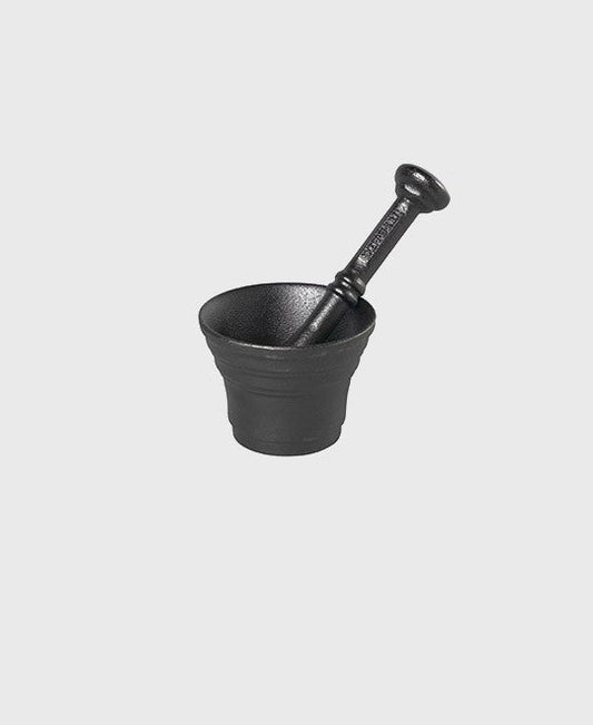 Black cast iron spice mortar and pestle 8 cm set for grinding herbs and spices