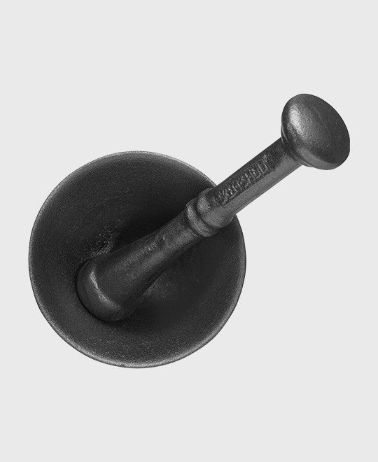 Black cast iron spice mortar and pestle 8 cm set for grinding herbs and spices