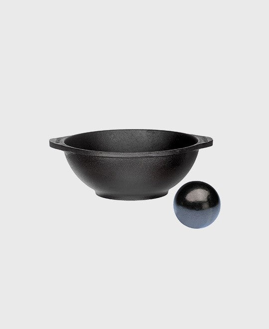 Black cast iron mustard seed grinder 8 cm and bowl 21 cm