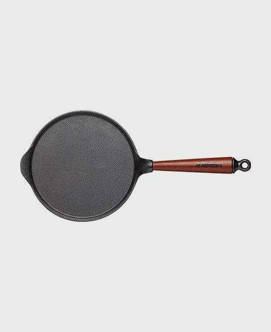 Black cast iron scotch pancake pan round 23 cm with beechwood handle