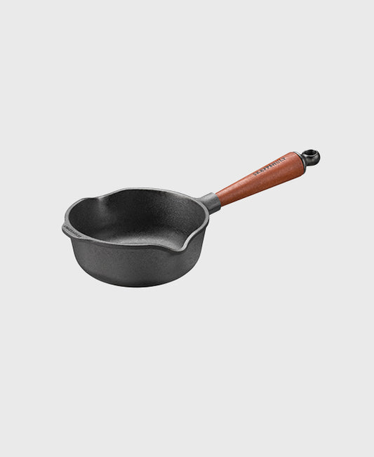 Black cast iron sauce pan 1 liter with beechwood handle