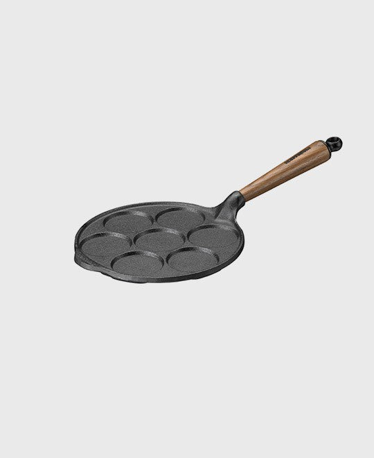 Black cast iron scotch pancake pan round 23 cm with walnut wood handle