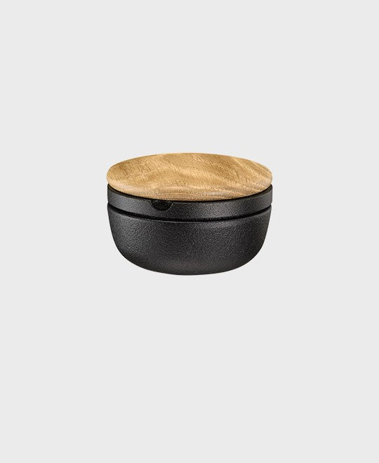 Black cast iron spice mill big swing and storage jar with oak lid, ideal for pepper and dry herbs