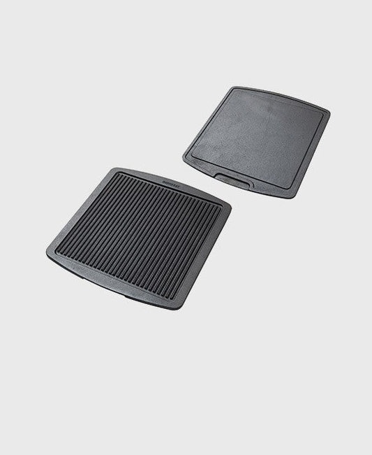 Black cast iron grill and frying plate square 35,5x32,5 cm with iron handles